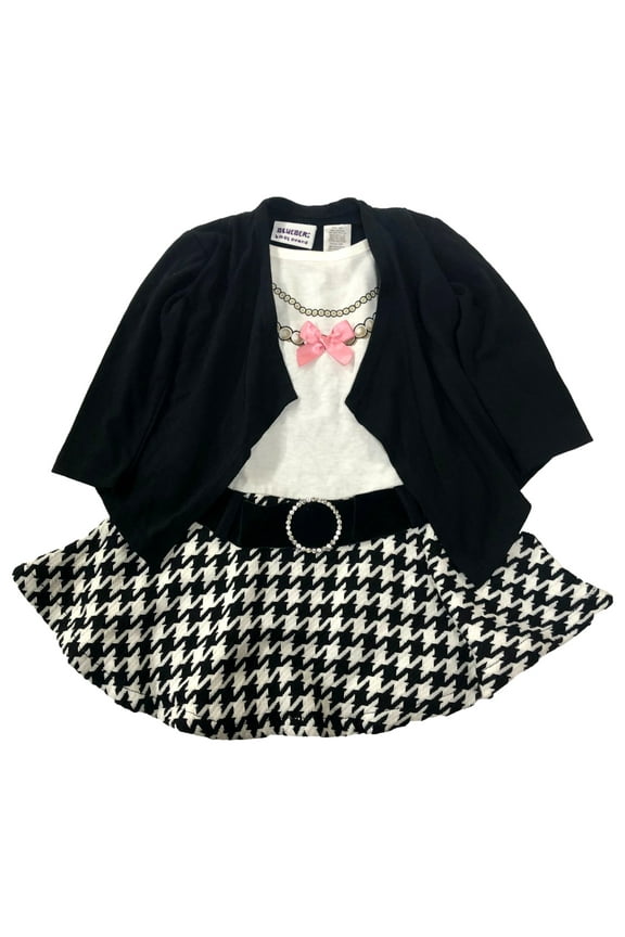 Infant & Toddler Girls Black & White Houndstooth & Pearls Cardigan Dress 18m