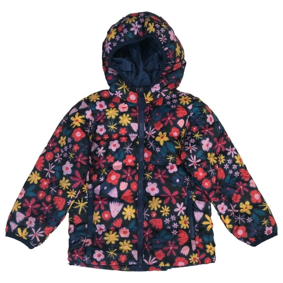 Infant & Toddler Girls Blue Floral Print Hooded Ski Jacket Packable Coat 12m