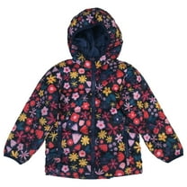Infant & Toddler Girls Blue Floral Print Hooded Ski Jacket Packable Coat 12m