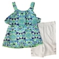 thumbnail image 1 of Infant & Toddler Girls Blue Geometric Floral Outfit Ruffle Shirt & Shorts Set, 1 of 1