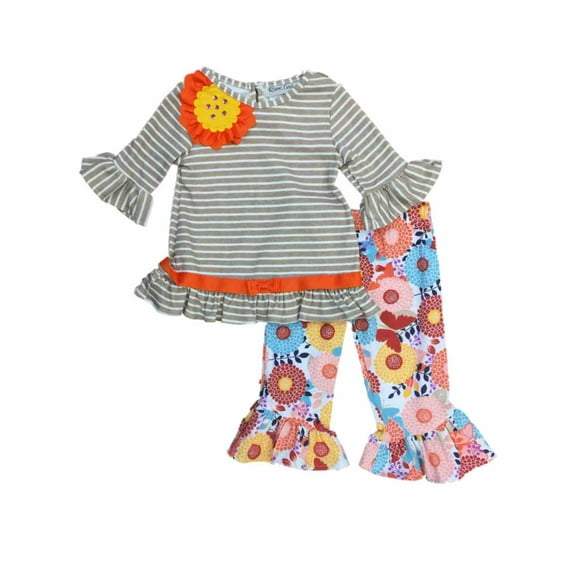 Infant & Toddler Girls Brown Ruffled Floral Baby Outfit Shirt & Leggings Set 2T