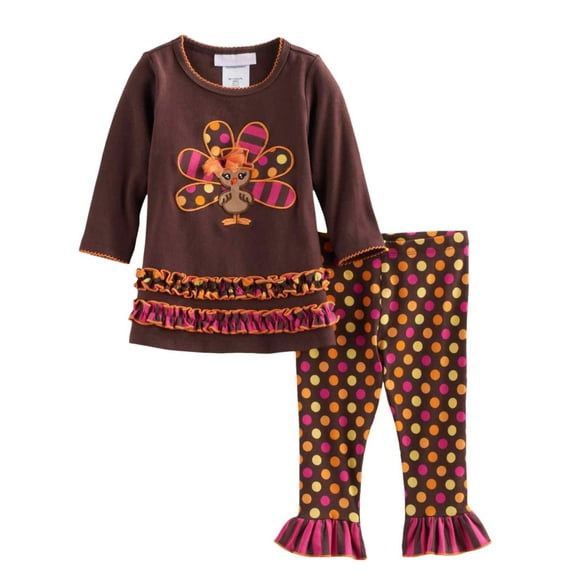 Infant & Toddler Girls Brown Turkey Thanksgiving Outfit Shirt & Leggings Set 12m