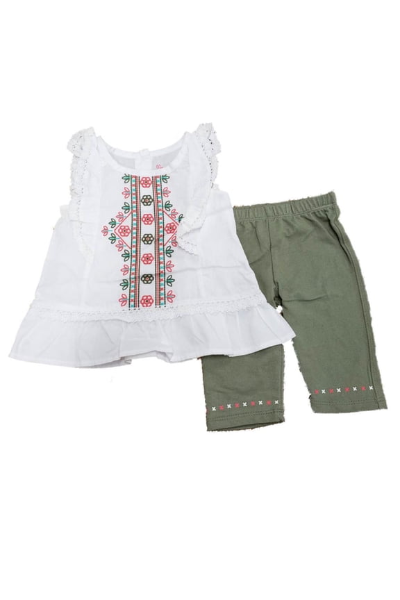 Infant Toddler Girls Floral Flowers White Ruffle Tank Top Pants 2 Pc Set 5T