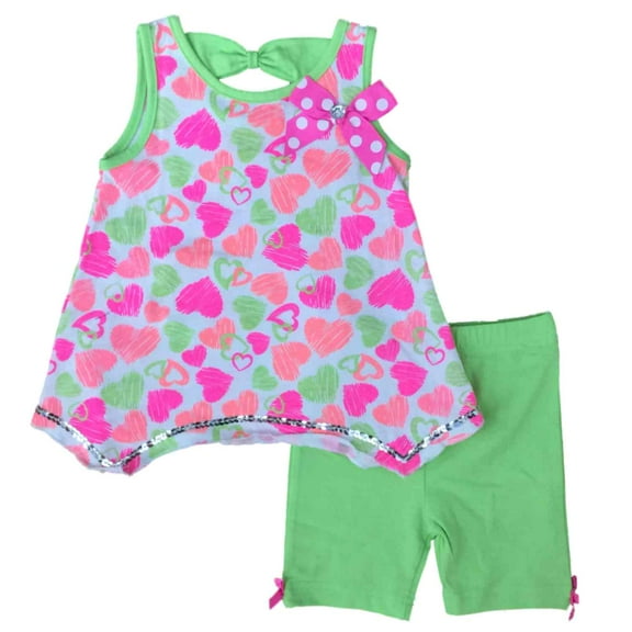Infant & Toddler Girls Green & Pink Heart Baby Outfit Tunic Shirt & Shorts Set