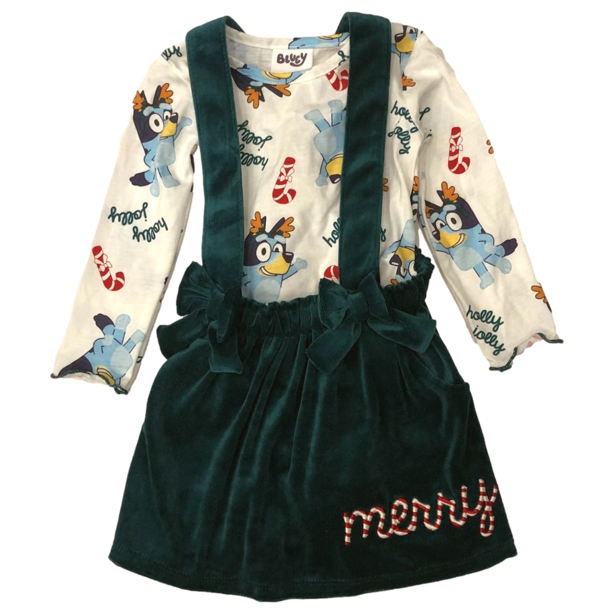 Infant & Toddler Girls Green Velvet Bluey Christmas Dress 2pc Jumper Set 5T  - Walmart.com