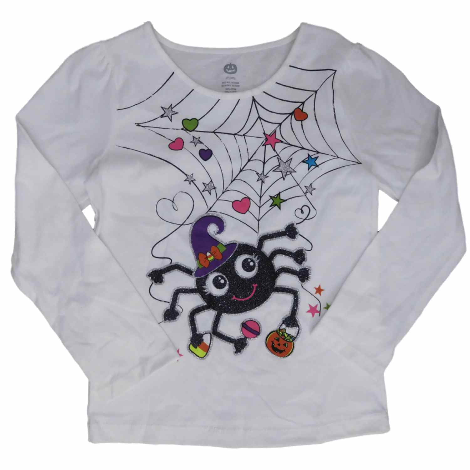 Infant & Toddler Girls Halloween Tee Shirt White Glitter Spider  T