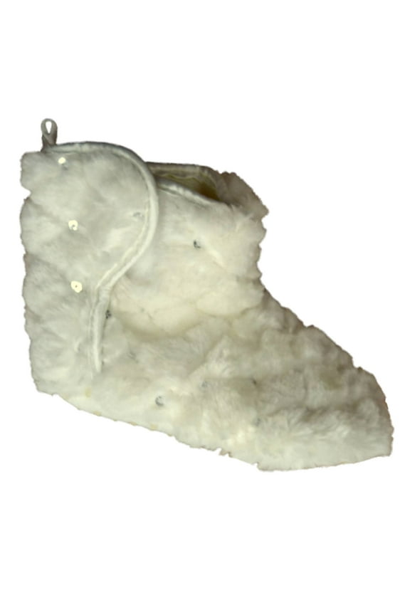 Infant & Toddler Girls Ivory Sequin Slippers Faux Fur Bootie House Shoes 11T