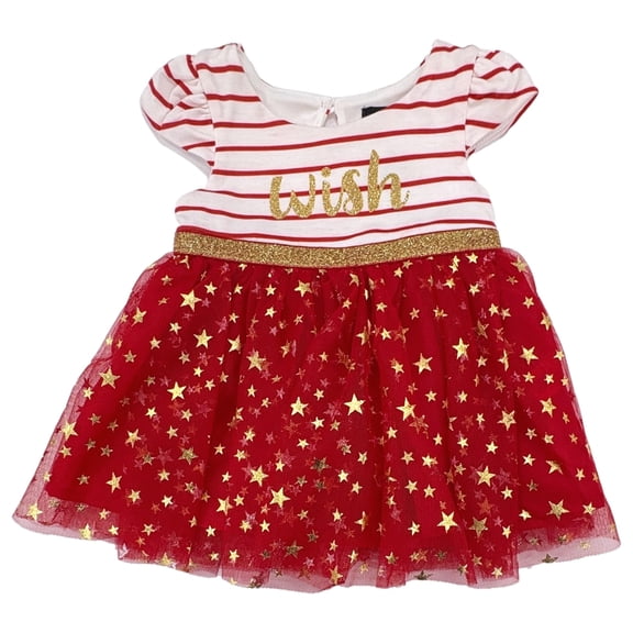 Lilt Infant Girls Cap Sleeve Striped Christmas Tutu Sparkle Stars Dress 6-9 Mo