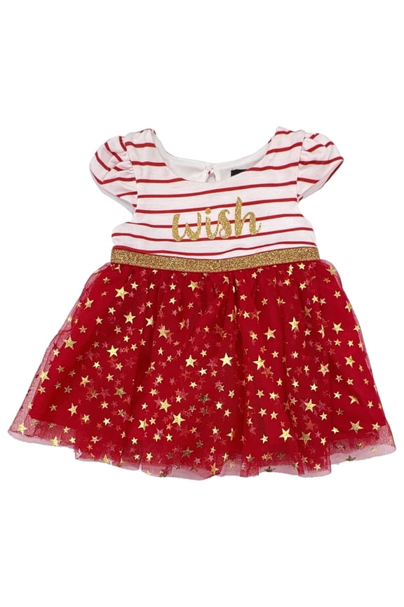 Lilt Infant Girls Cap Sleeve Striped Christmas Tutu Sparkle Stars Dress 6-9 Mo