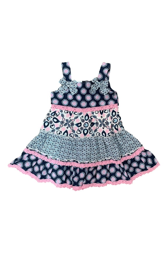 Infant & Toddler Girls Navy Blue & Lavender Ruffle Bow Summer Dress 3T