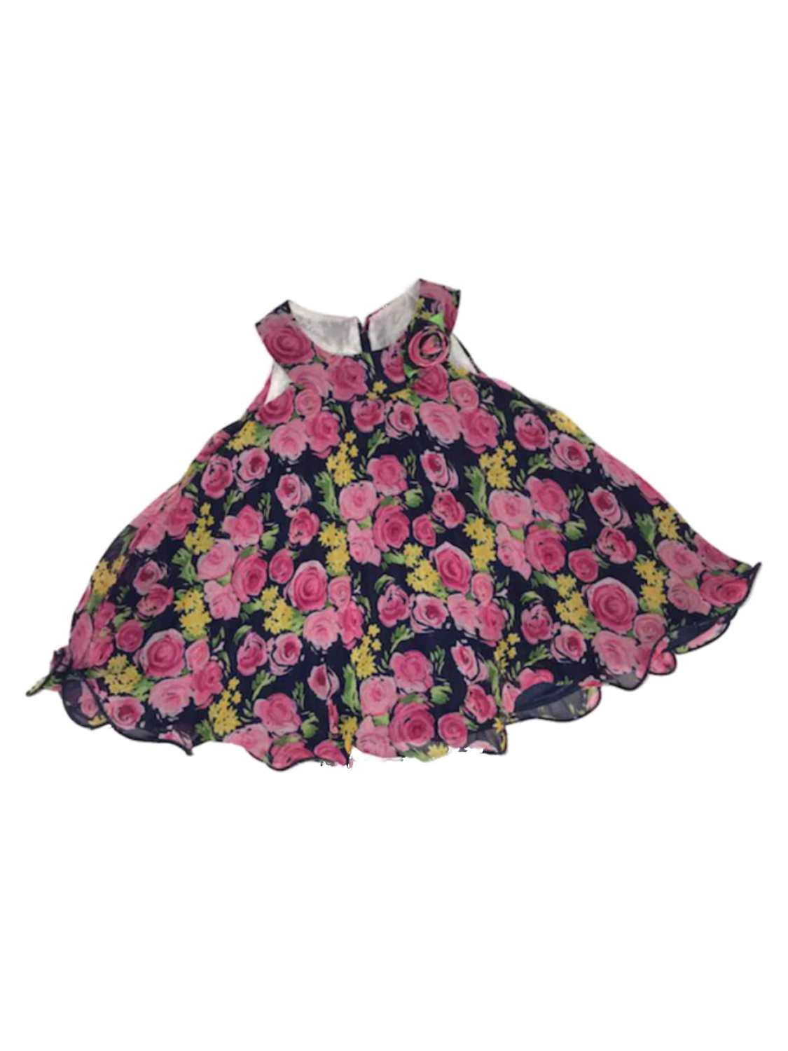 Azul Pink Infant & Toddler Girls Navy Blue & Pink Roses Formal Pleated Bell Baby ...