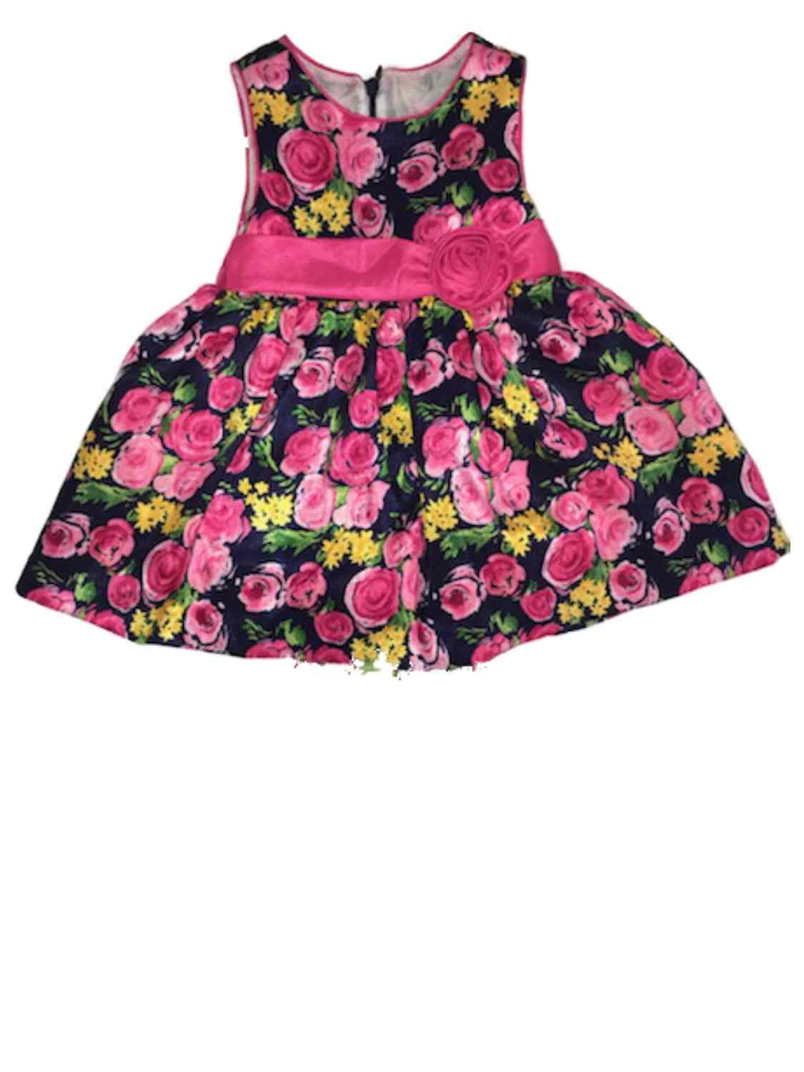Azul Pink Infant & Toddler Girls Navy Blue & Pink Roses Tea Length Formal Baby ...
