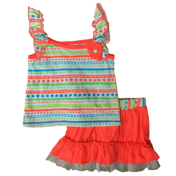 Infant & Toddler Girls Orange Polka Dot Baby Outfit Shirt & Ruffle Skort Set