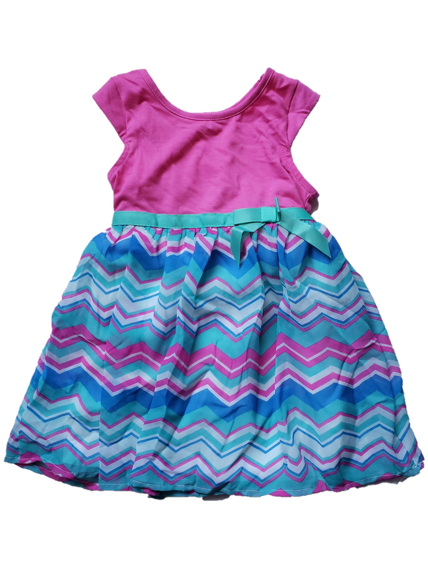 Infant & Toddler Girls Pink & Aqua Green Chevron Print Layered Summer Dress  24M - Walmart.com