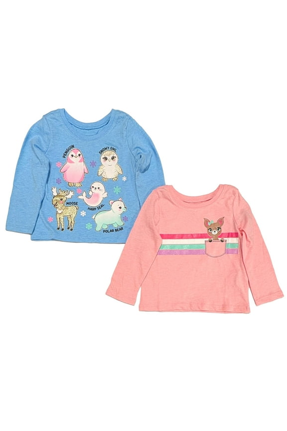 CP Infant Girls Pink & Blue Winter Animals Long Sleeve T-Shirt 9-12 Mo