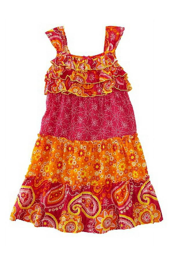 Infant Toddler Girls Pink & Orange Ruffled Paisley Floral Dress Flower Sundress