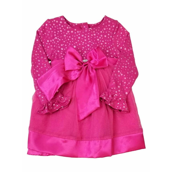 Infant Toddler Girls Pink Polka Dot Sparkle Christmas Holiday Party Dress 6-9M