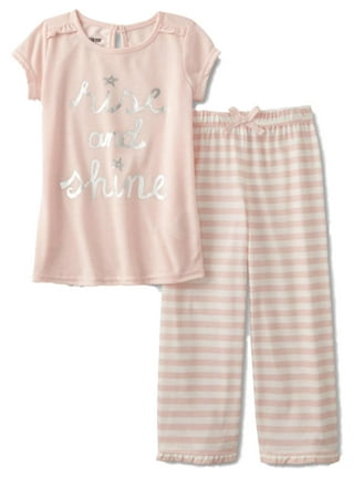 Girls Pink Free To Be Me Glitter Snowflakes Pajamas Fuzzy Sleep Set XS 4-5  