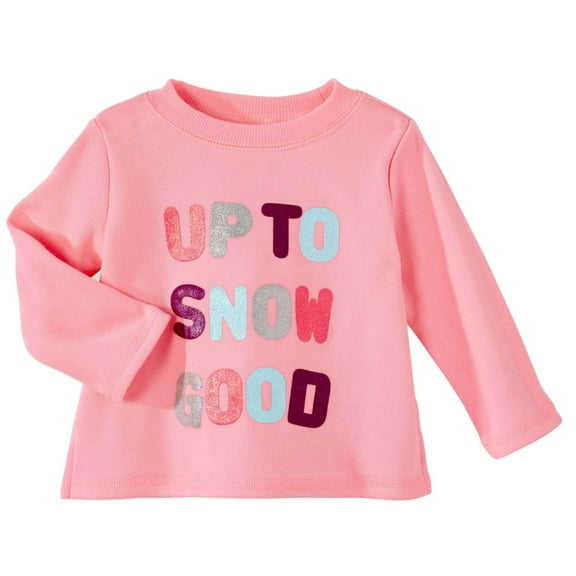 Infant & Toddler Girls Pink Up To Snow Good Micro Fleece Sweatshirt Top 3-6m