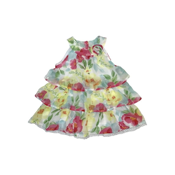 Infant & Toddler Girls Pink & Yellow 3 Tier Ruffled Chiffon Halter Dress 3T