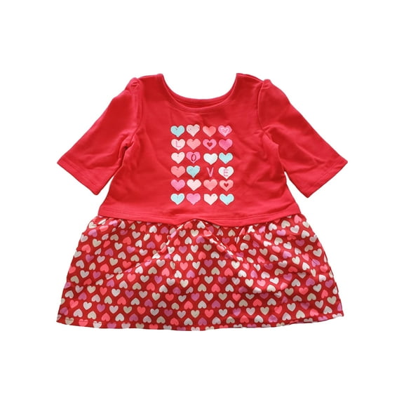 Infant & Toddler Girls Red Glitter Heart Love Print Long Sleeve Dress 4T