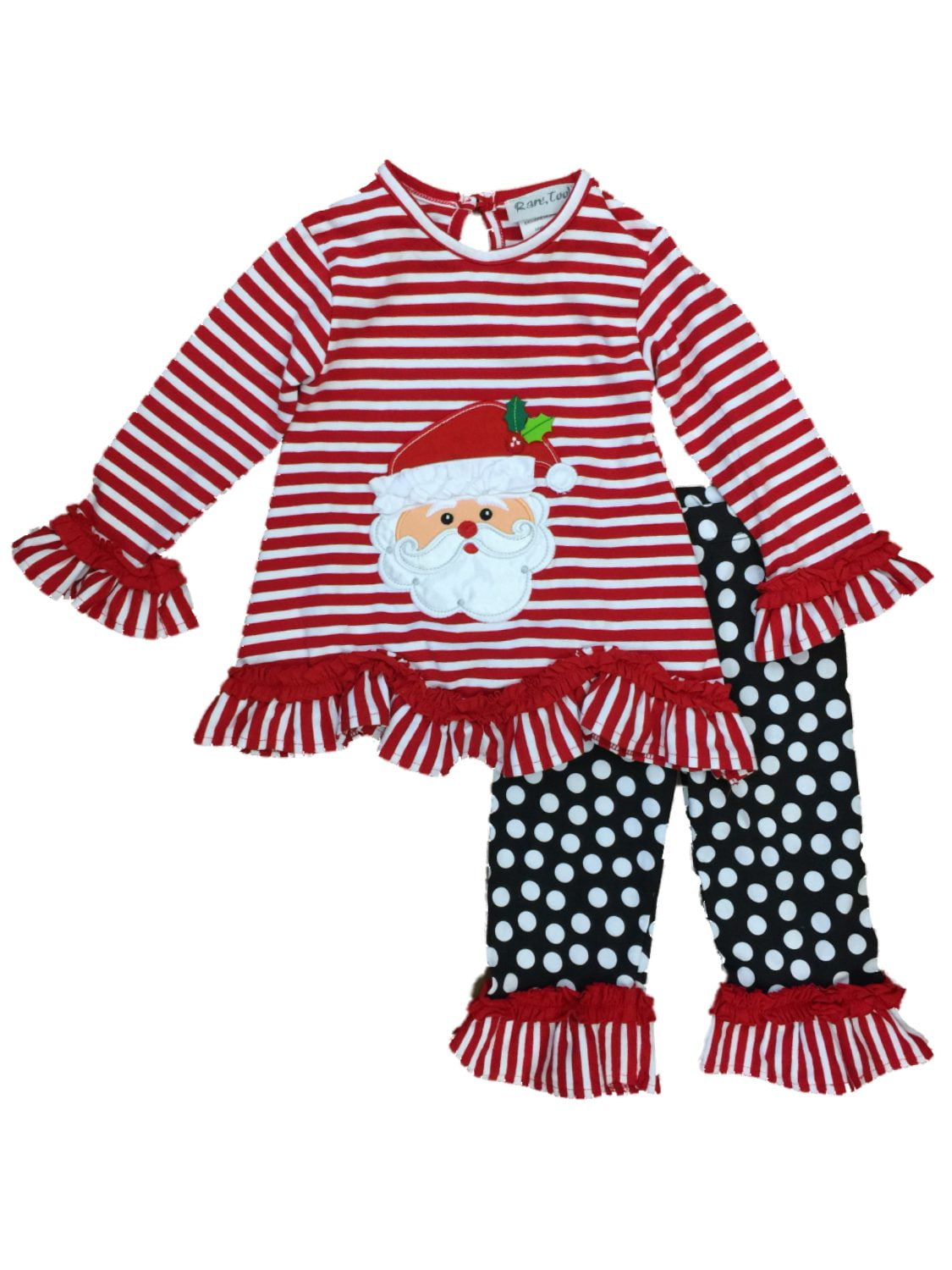 Infant Toddler Girls Red Santa Holiday Outfit Ruffle Shirt