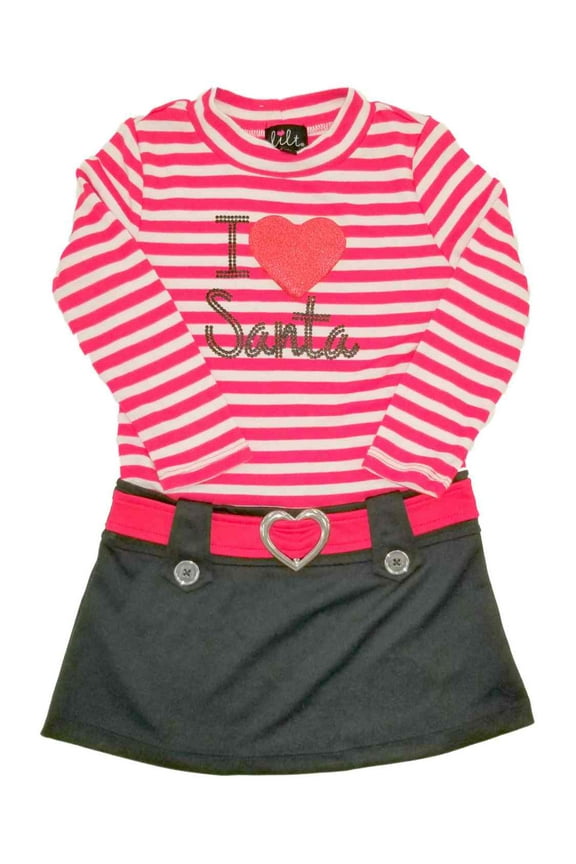 Infant Toddler Girls Red Stripe I Heart Santa Christmas Party Dress Black 4T