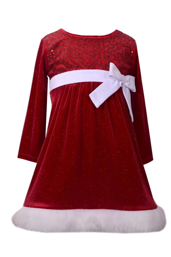 Infant & Toddler Girls Red Velvet Glitter & Sequin Santa Claus Holiday Dress 24m