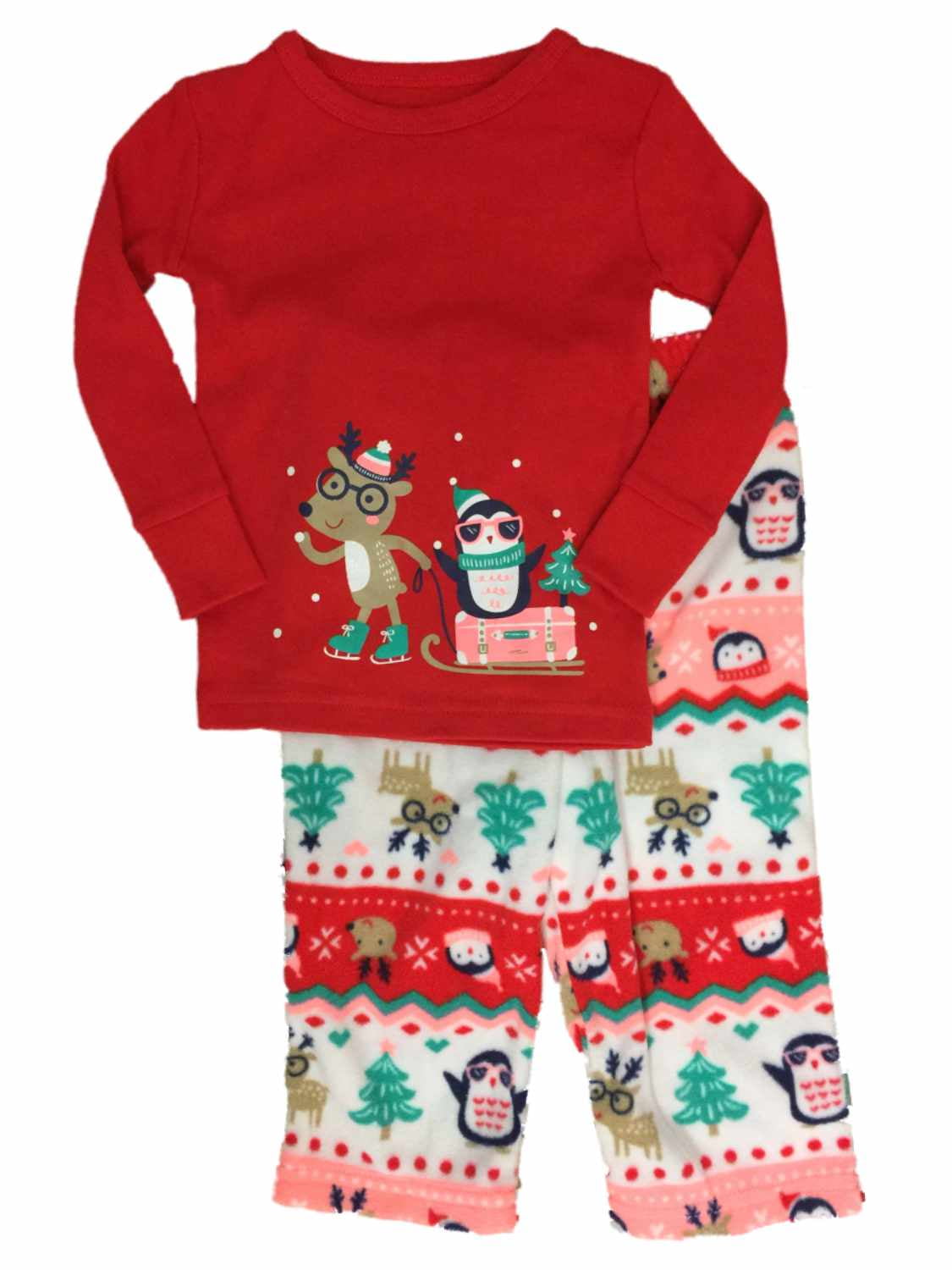 Infant & Toddler Girls Reindeer & Penguin Holiday Sleep Set Christmas Pajamas