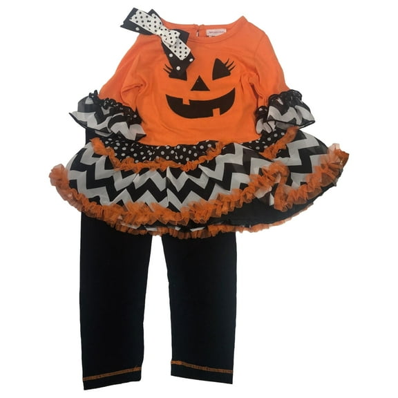 Infant & Toddler Girls Ruffled Pumpkin Dress & Leggings Set Halloween Outfit 3T