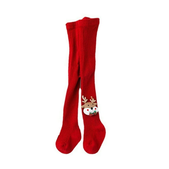 Infant Toddler Girls Tights Solid Cotton Pantyhose Cable Knit Leggings Stockings with Christmas Santa Claus Decor