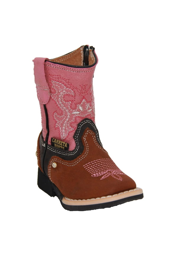 Infant Toddler Girls Western Embroidered Heart Floral Detailed Leather Boot