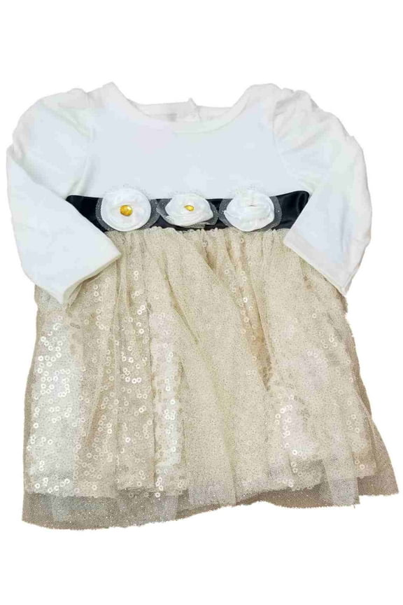 Infant Toddler Girls White Gold Black Rose Christmas Holiday Party Dress 6-9M
