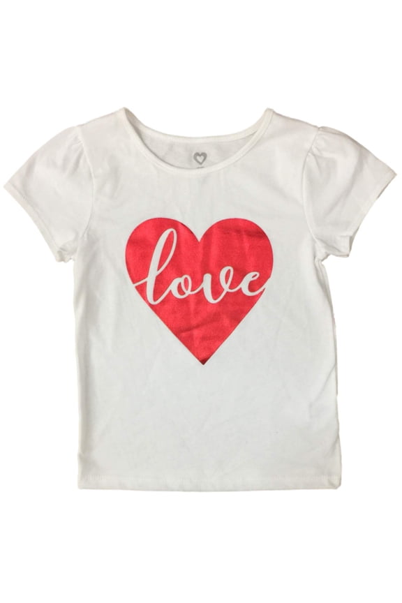 Infant & Toddler Girls White & Red Love Heart Valentines Day T-Shirt 2T