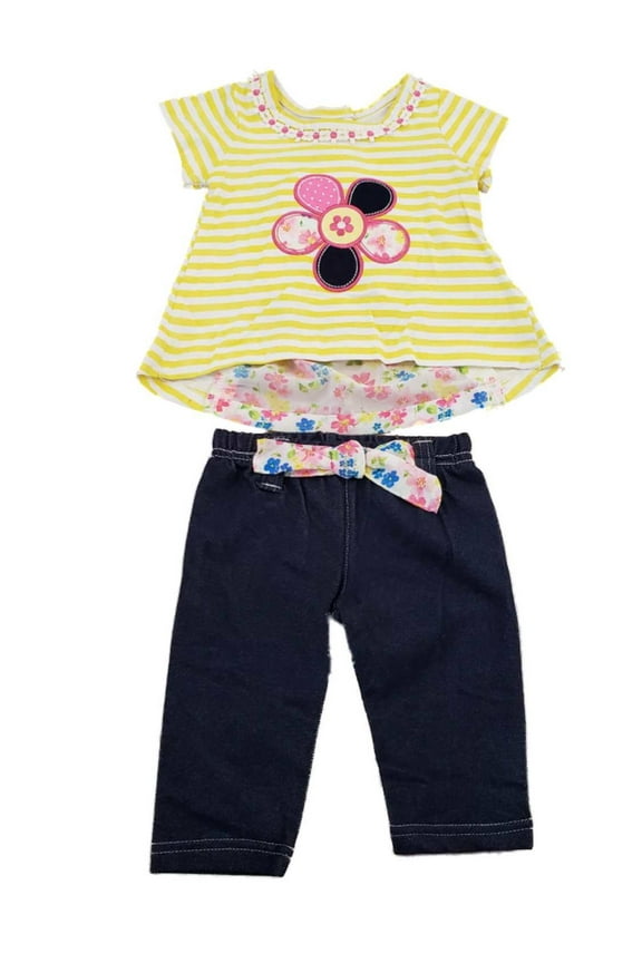 Infant Toddler Girls Yellow Floral Flowers Outfit Top and Bottom 2 Pc Set 18m