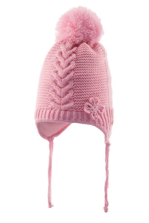 Infant Knitted Winter Beanie Furry Toddler Earflaps,Soft Stretchy, Pink, 0- 18 Months
