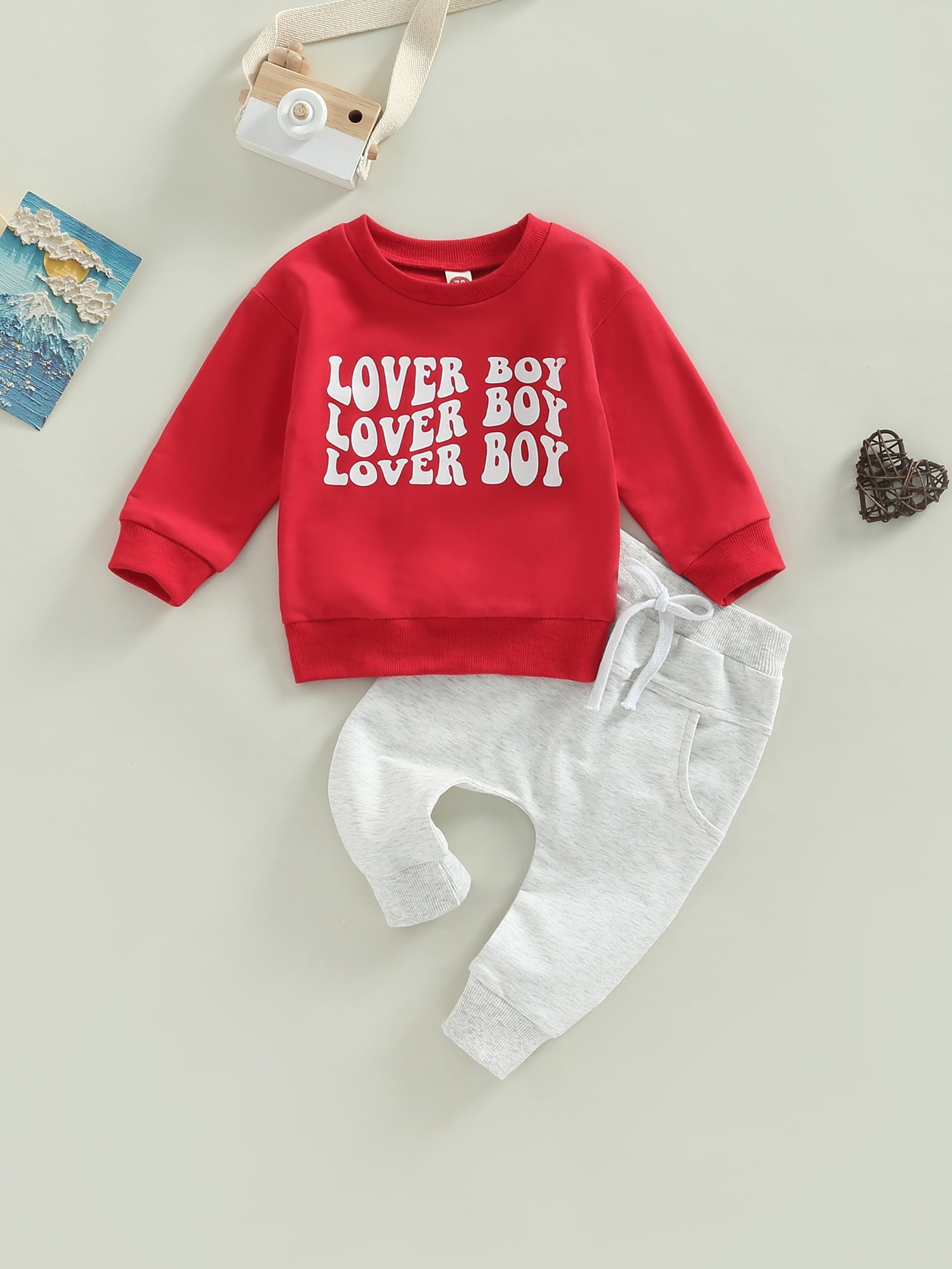 2-piece Kid Boy Letter Print Pullover Sweatshirt and Elasticized Pants Casual Set