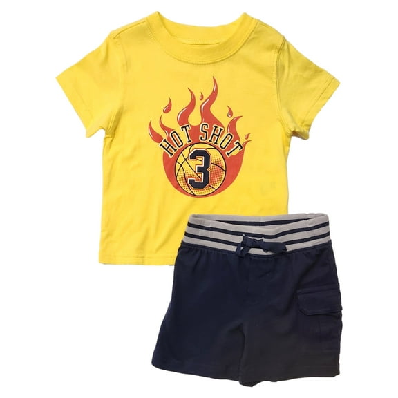 Infant & Toddler Toughskins Boys Yellow Hot Shot Shirt & Navy Blue Shorts 12m