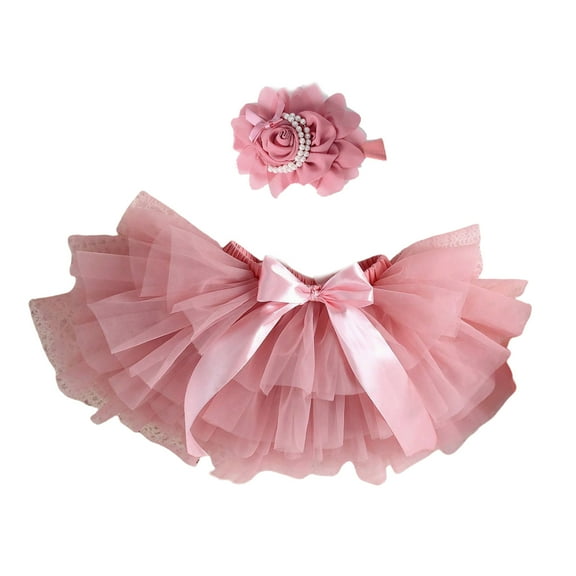 Infant Tulle Dress and Flower Hairband Photo Clothing Set Photoshooting Props Shower Gifts for Baby Photography