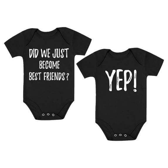 Infant Twins Baby Boys Girls Bodysuit 2pc Matching Set Gift For Siblings Outfit Black 18M (12-18M) / Black 18M (12-18M)