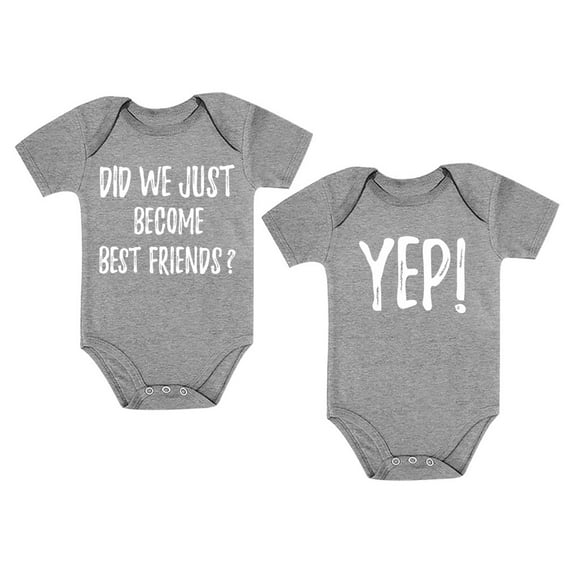 Infant Twins Baby Boys Girls Bodysuit 2pc Matching Set Gift For Siblings Outfit Gray 12M (6-12M) / Gray 12M (6-12M)