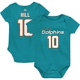 thumbnail image 1 of Infant Tyreek Hill Aqua Miami Dolphins Mainliner Player Name & Number Bodysuit, 1 of 3