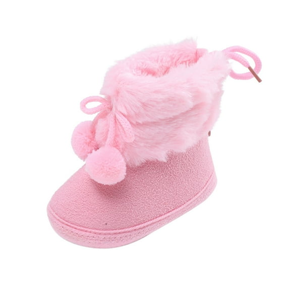 Infant Unisex Plush Warm Solid Snow Boots Soft Sole Prewalker Non-Slip Boots For Newborn Toddler Boys Girls 0-18M, Pink