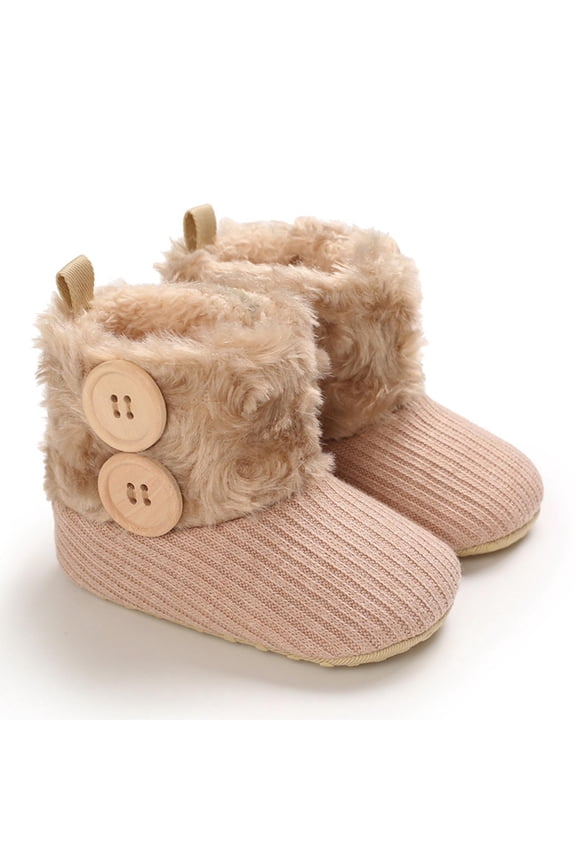 Infant Unisex Warm Fur Lining Soft Boots Baby Winter Ankle Non-Slip Rubber Texture Sole Toddler Winter Snow Crib Shoes