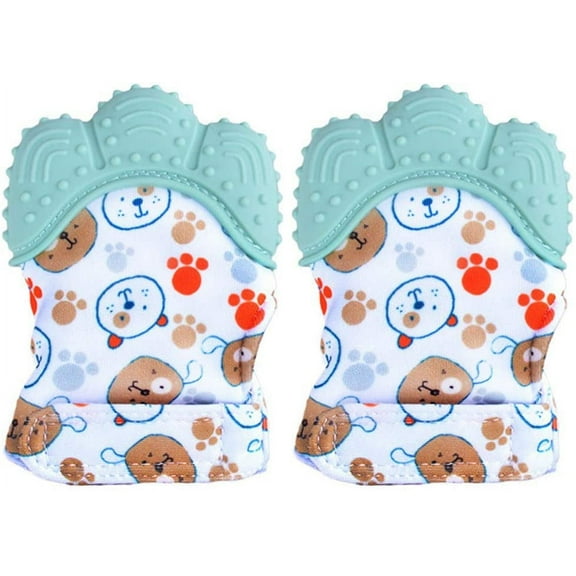 Infant Washable Durable Protection Teether Toy Mitt Gloves,Green,2-Piece