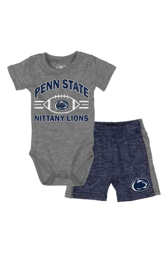 Infant Wes & Willy Charcoal Penn State Nittany Lions Cloudy Yarn Bodysuit & Shorts Set
