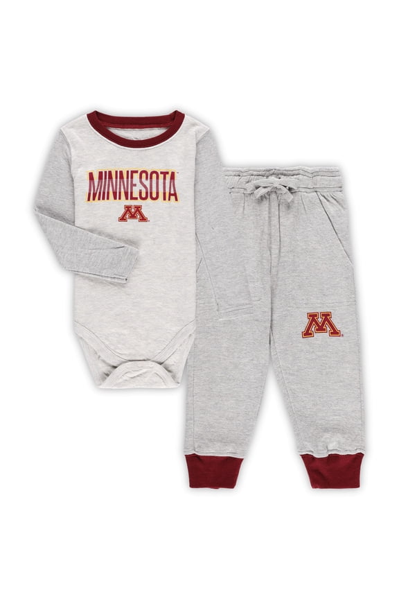 Infant Wes & Willy Heather Gray Minnesota Golden Gophers Jie Jie Long Sleeve Bodysuit & Pants Set