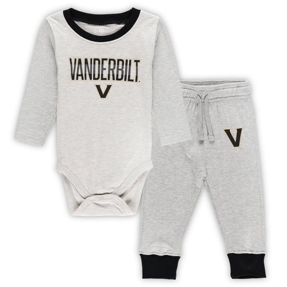 Infant Wes & Willy Heather Gray Vanderbilt Commodores Two-Piece Jie Jie-Long Sleeve Bodysuit & Pants Set