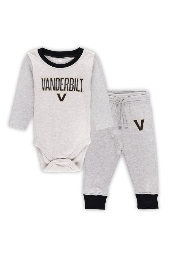 Infant Wes & Willy Heather Gray Vanderbilt Commodores Two-Piece Jie Jie-Long Sleeve Bodysuit & Pants Set