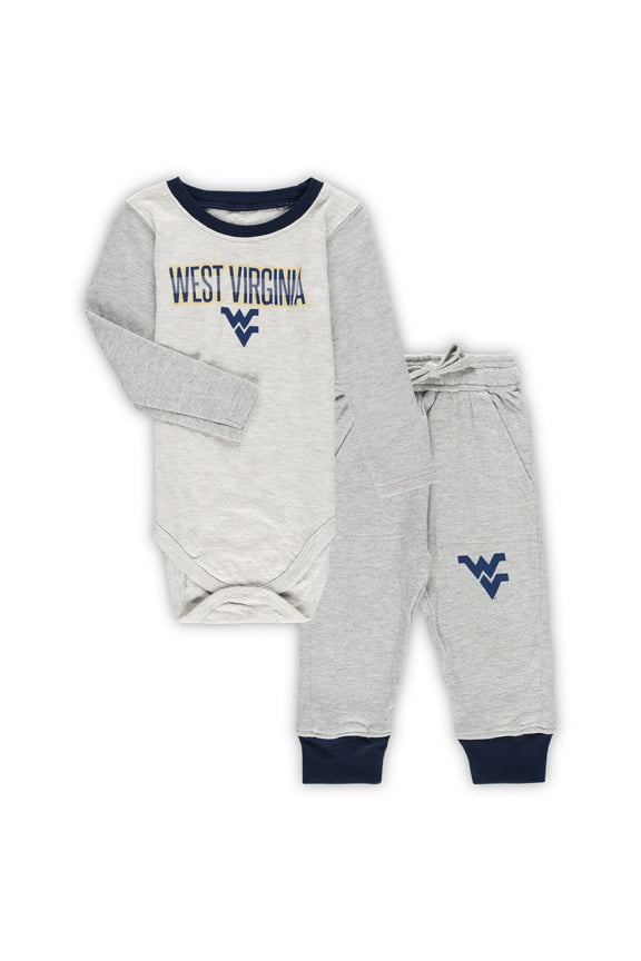 Infant Wes & Willy Heather Gray West Virginia Mountaineers Jie Jie Long Sleeve Bodysuit & Pants Set